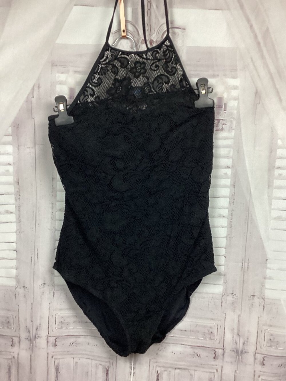Gossip Black Lace One Piece Swimsuit Halter XL
